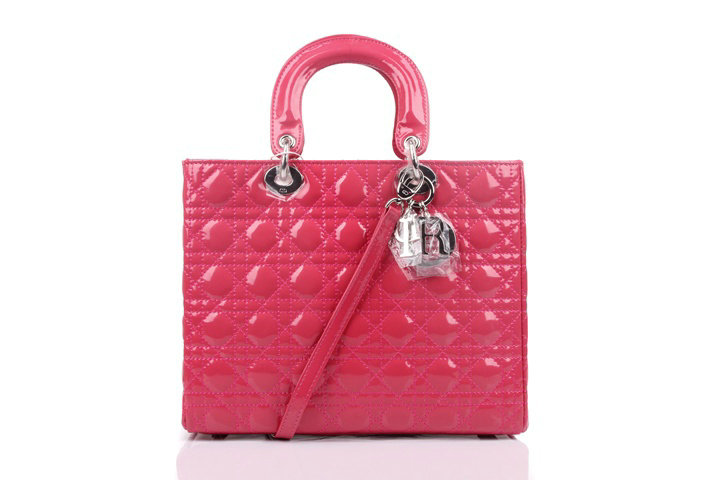 replica jumbo lady dior patent leather bag 6322 rosered with silver